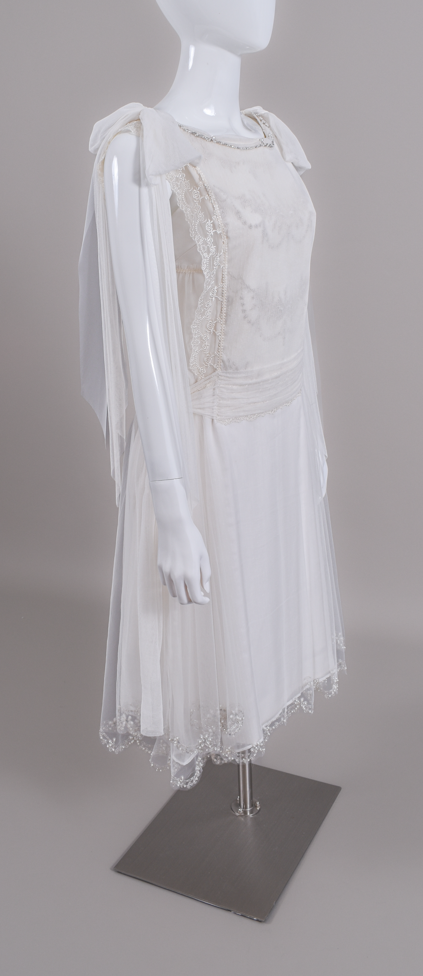 1920s Haute Couture Silk Charmeuse Beaded Wedding Dress & Silk Juliet Veil