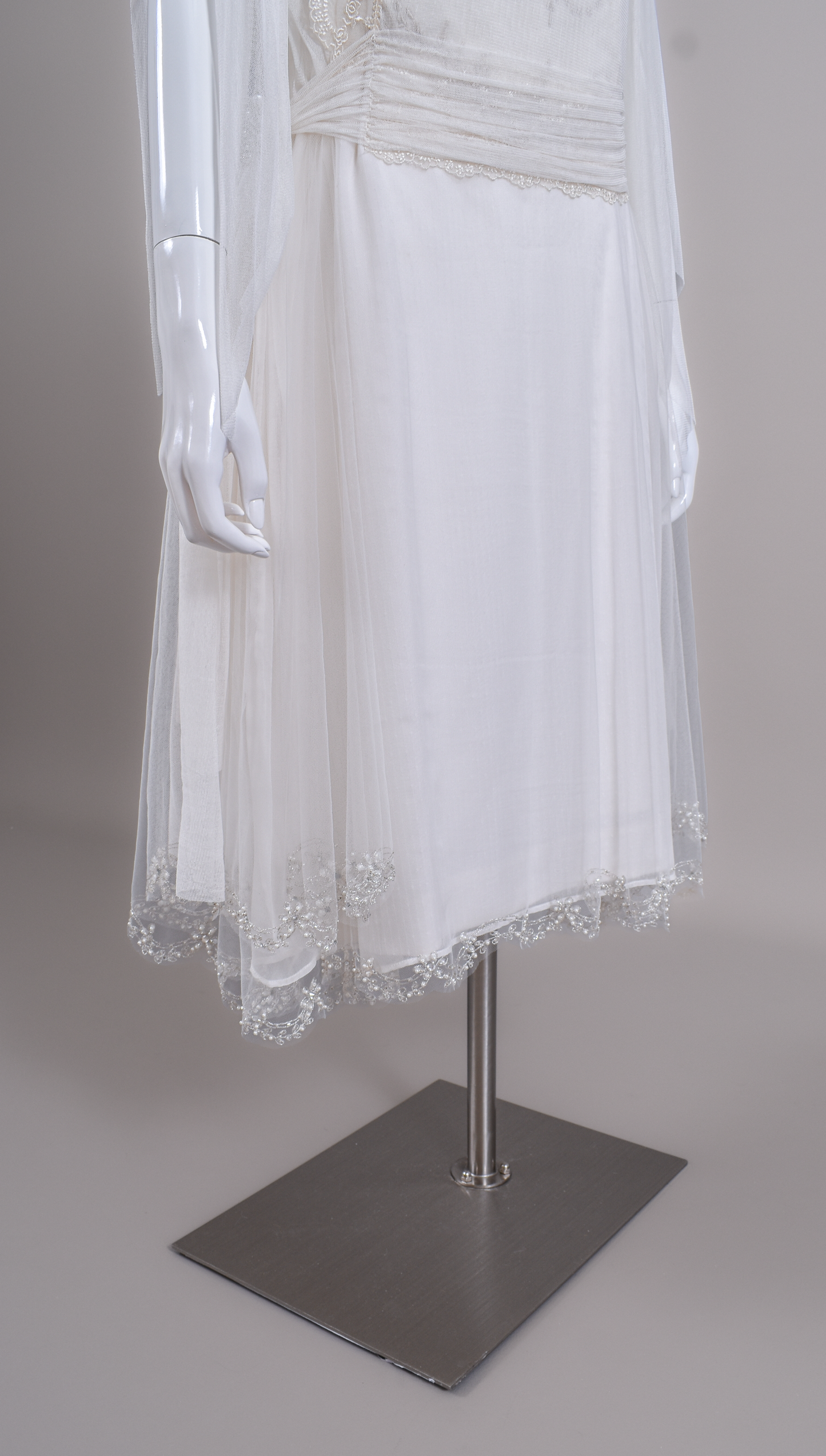 1920s Haute Couture Silk Charmeuse Beaded Wedding Dress & Silk Juliet Veil