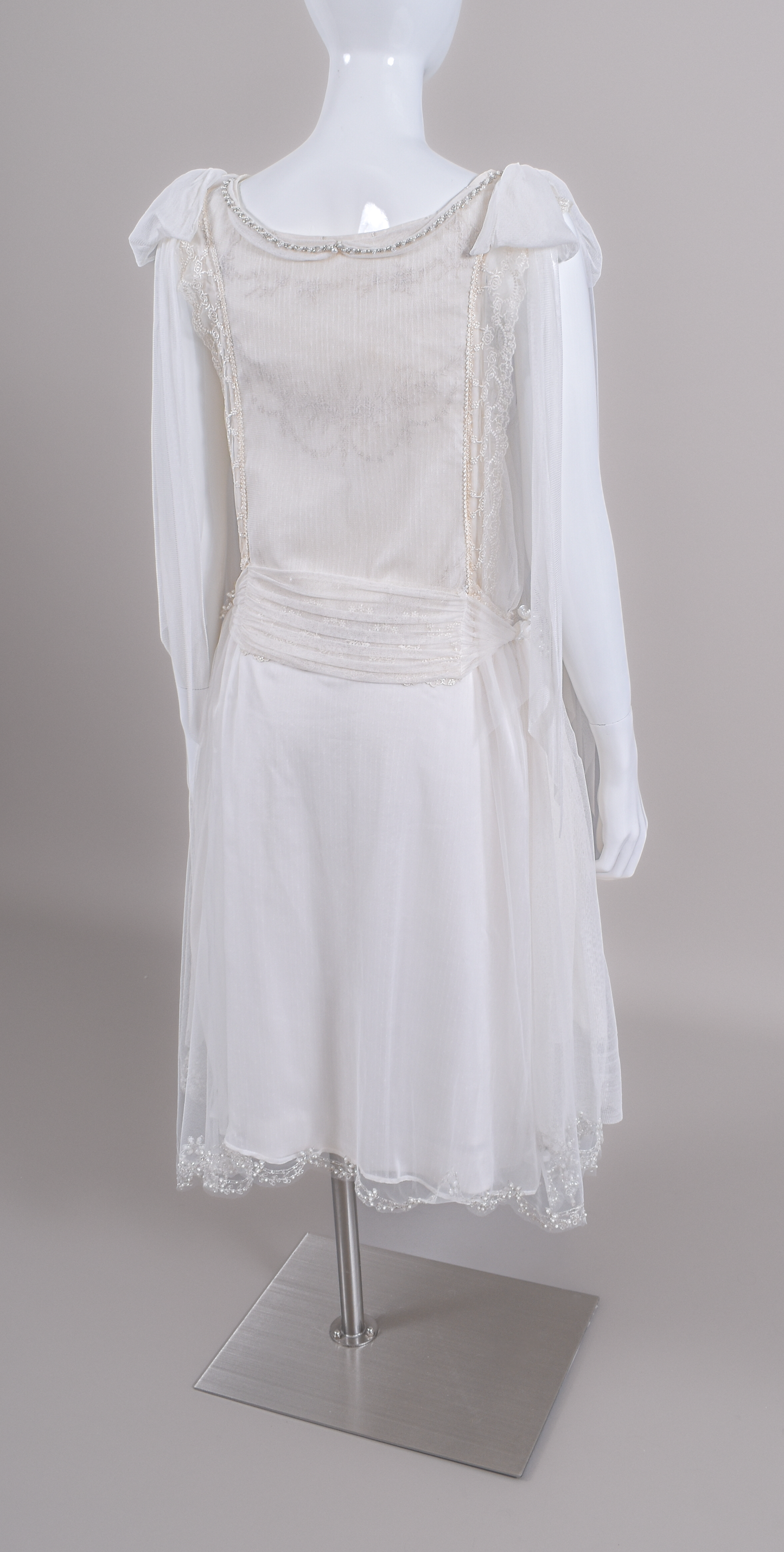 1920s Haute Couture Silk Charmeuse Beaded Wedding Dress & Silk Juliet Veil