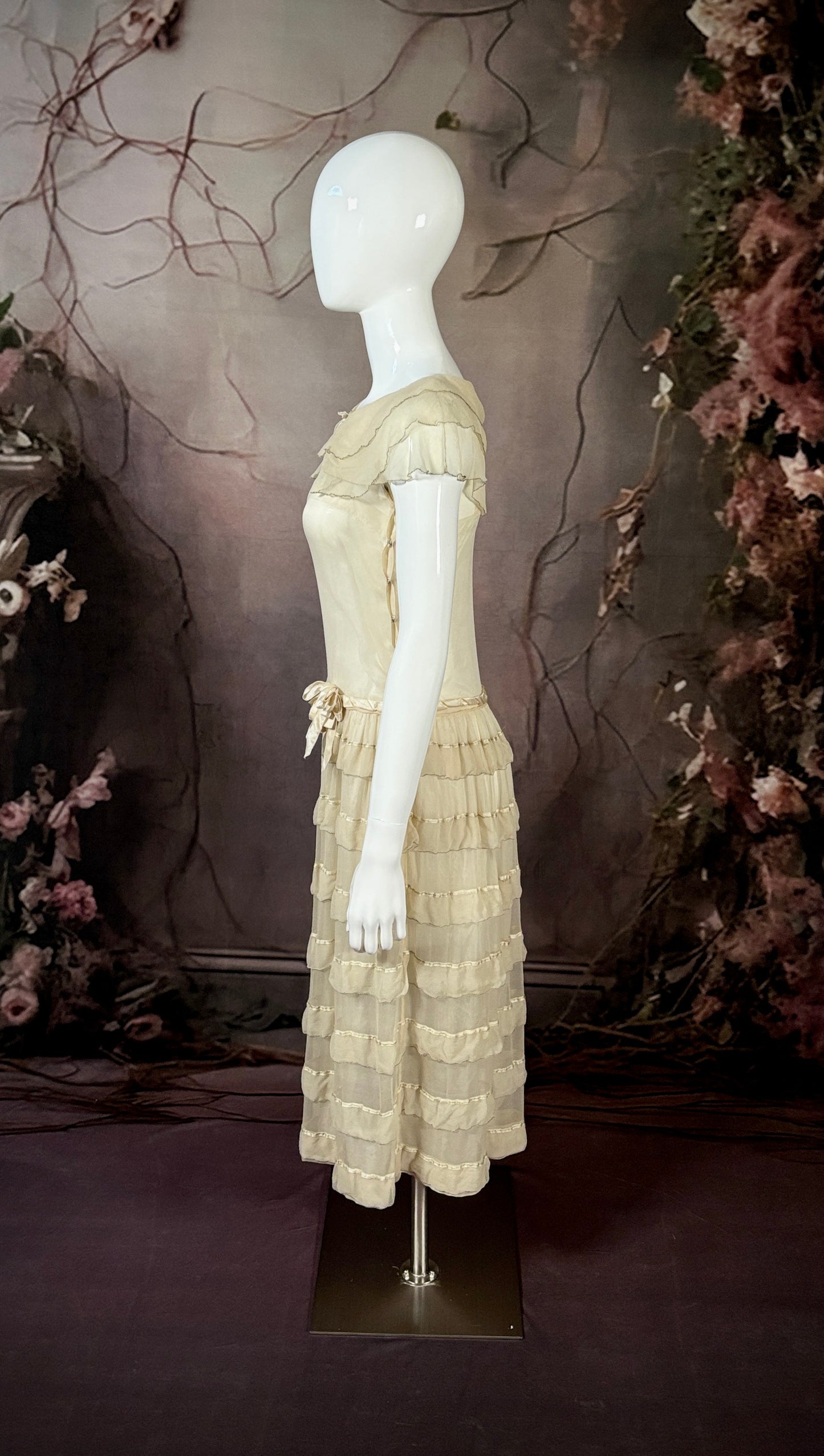 1920s Silk Gauze/Charmeuse Tiered Dress & Silk Lining