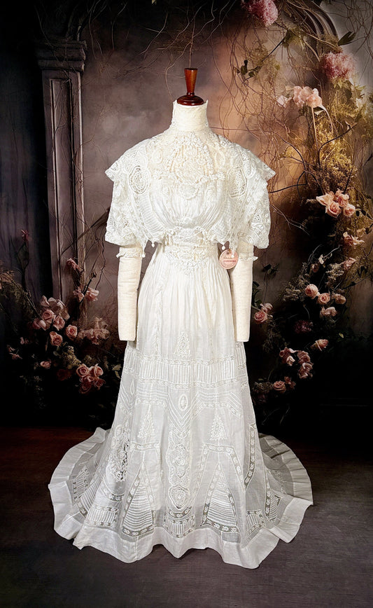1900s Lace & Cotton Batiste Lingerie Dress w/Trailing Train “Museum Deaccession”