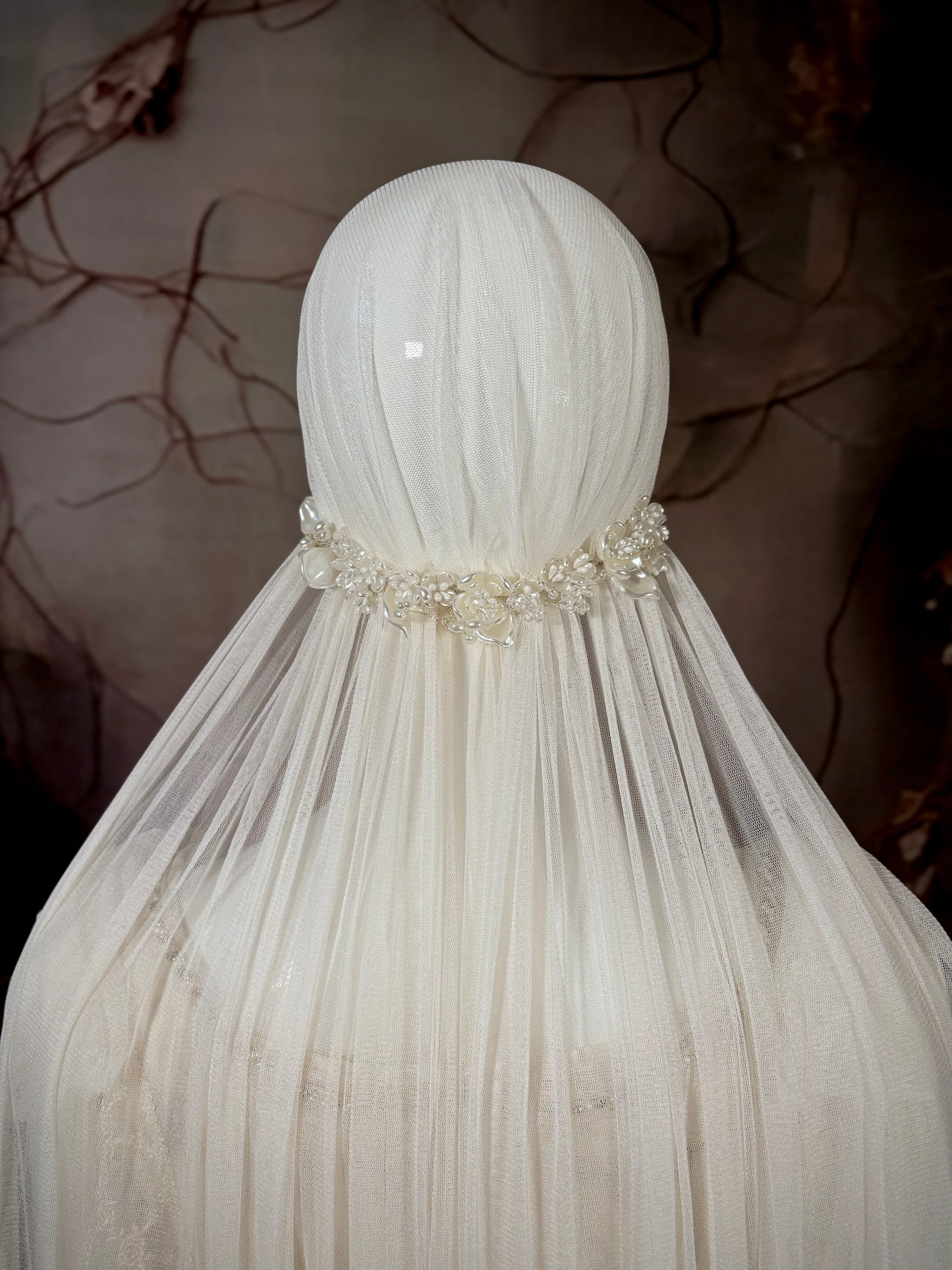 1920s Haute Couture Silk Tulle & Beaded Wedding Dress w/Juliet Veil