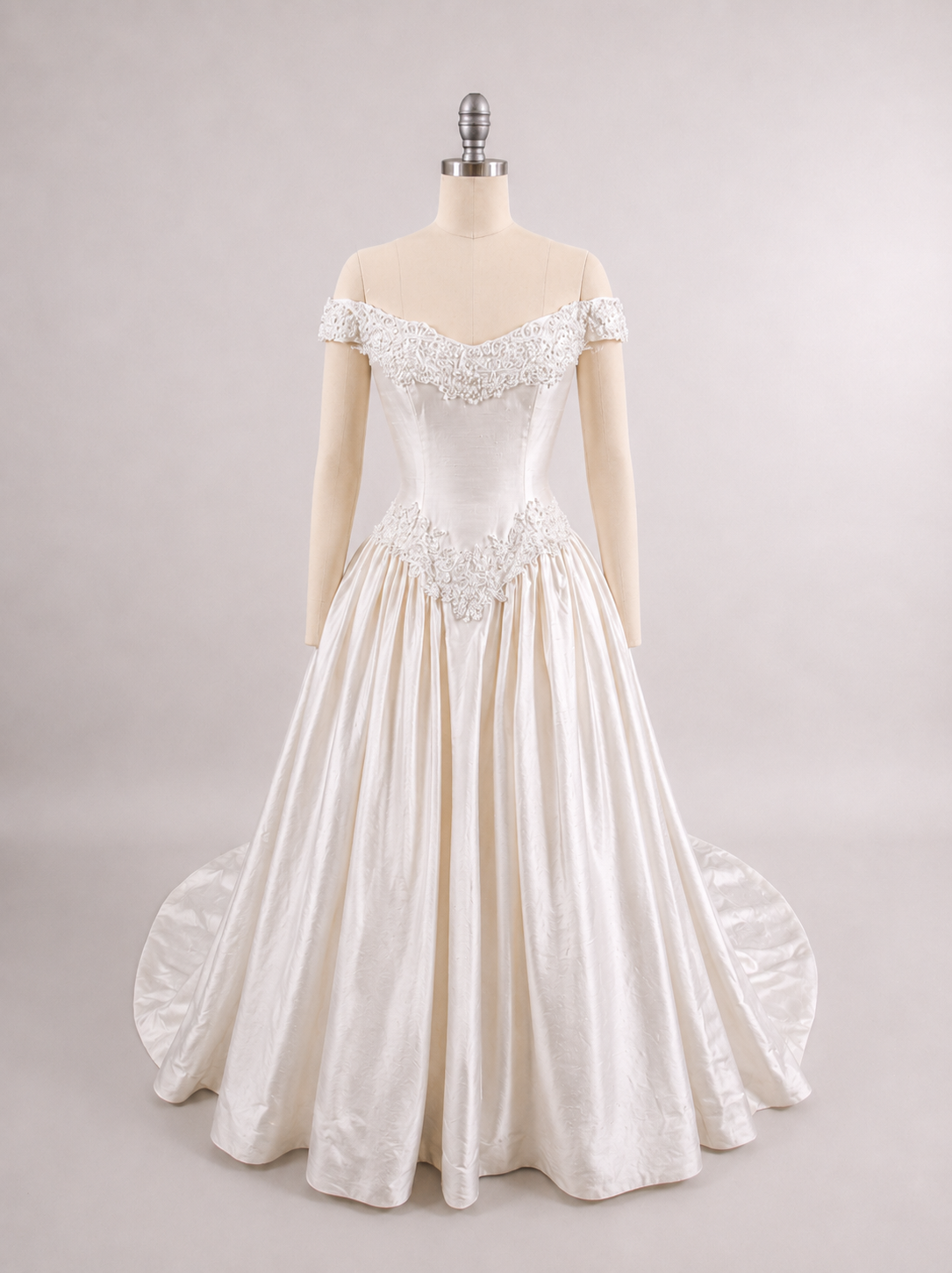 1990s Reimagined Silk Dupioni Wedding Dress w/Trailing Train