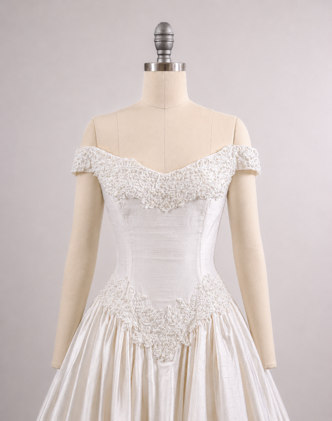 1990s Reimagined Silk Dupioni Wedding Dress w/Trailing Train