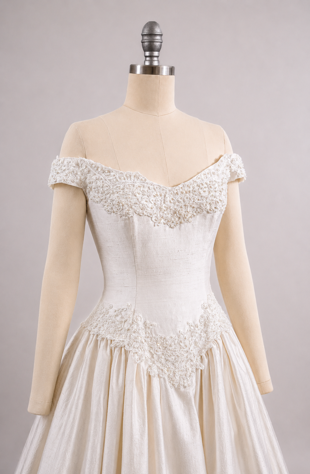 1990s Reimagined Silk Dupioni Wedding Dress w/Trailing Train