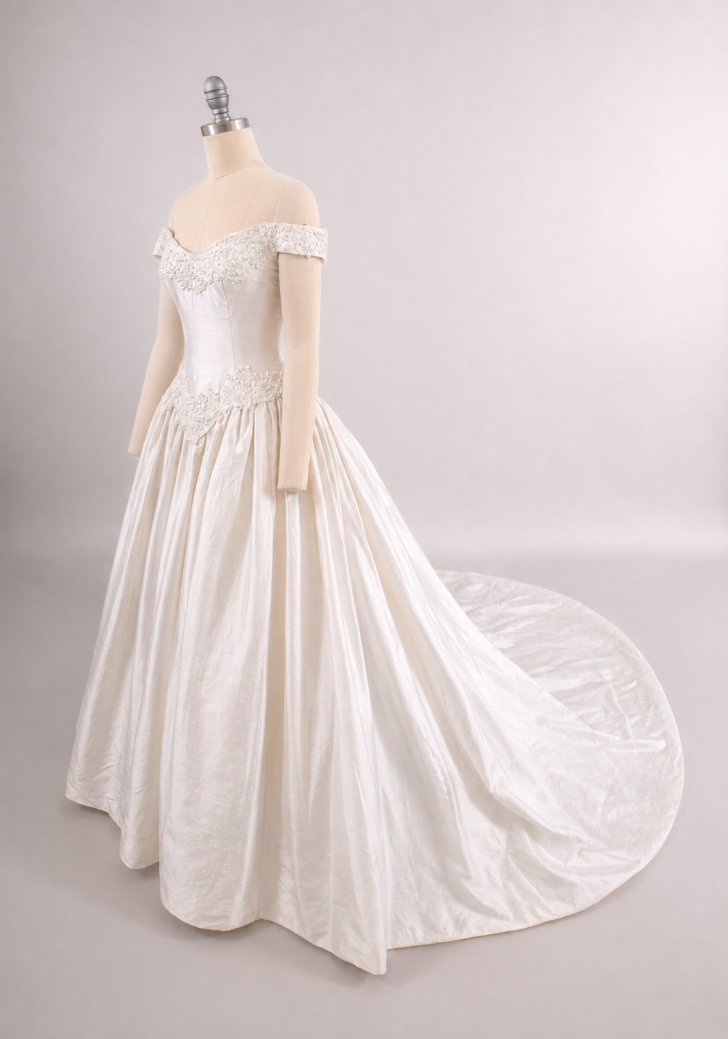 1990s Reimagined Silk Dupioni Wedding Dress w/Trailing Train