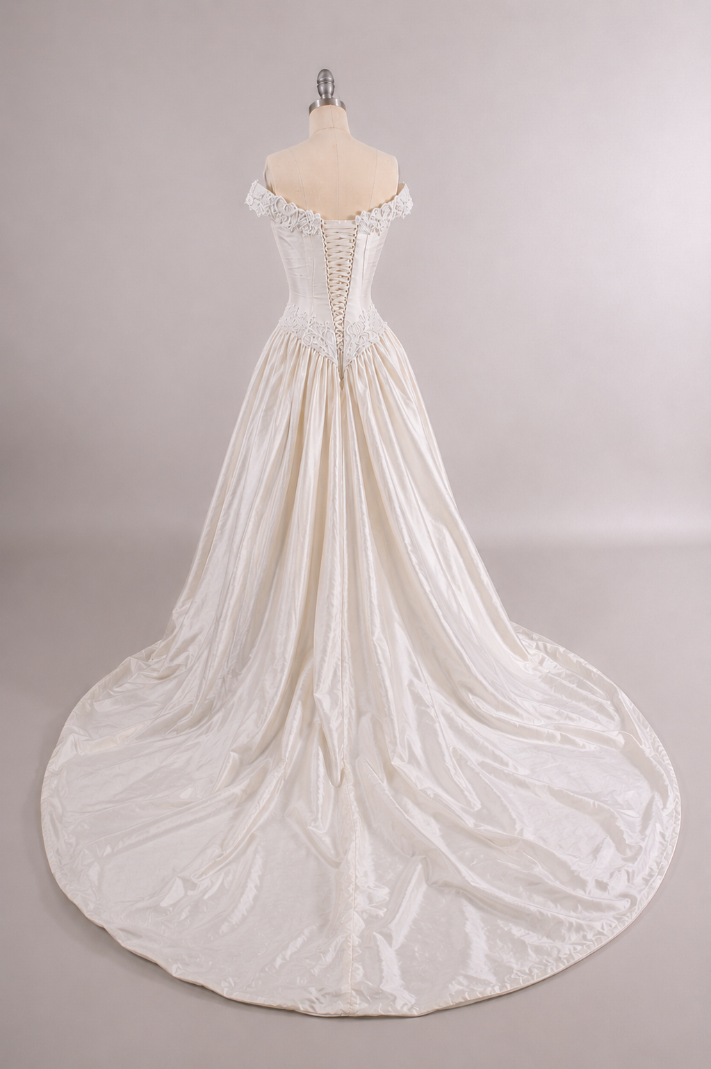 1990s Reimagined Silk Dupioni Wedding Dress w/Trailing Train