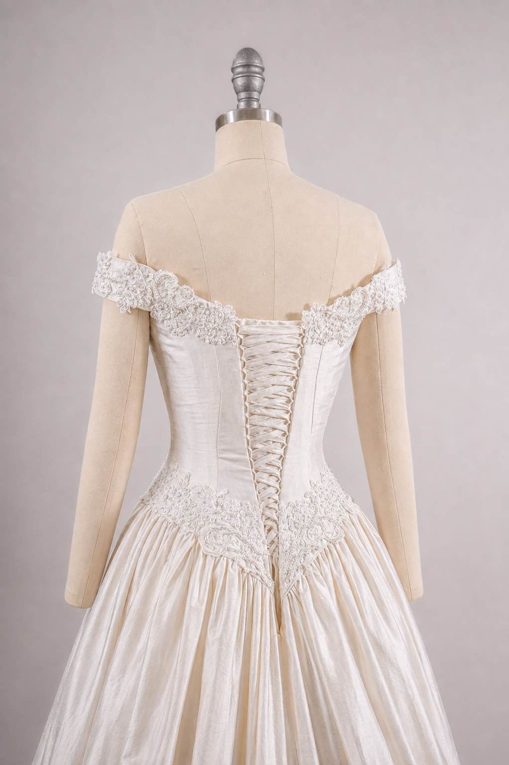 1990s Reimagined Silk Dupioni Wedding Dress w/Trailing Train