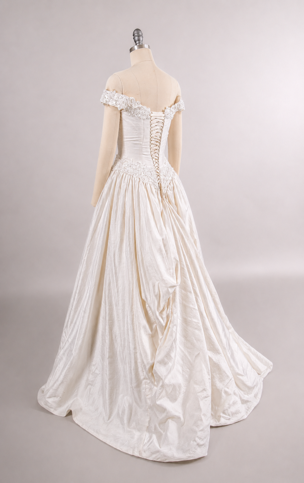 1990s Reimagined Silk Dupioni Wedding Dress w/Trailing Train