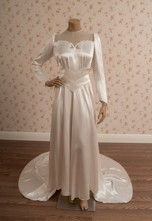1940s Liquid Satin “Bow” Bias-Cut Wedding Dress w/Chapel Train (Coming Soon)