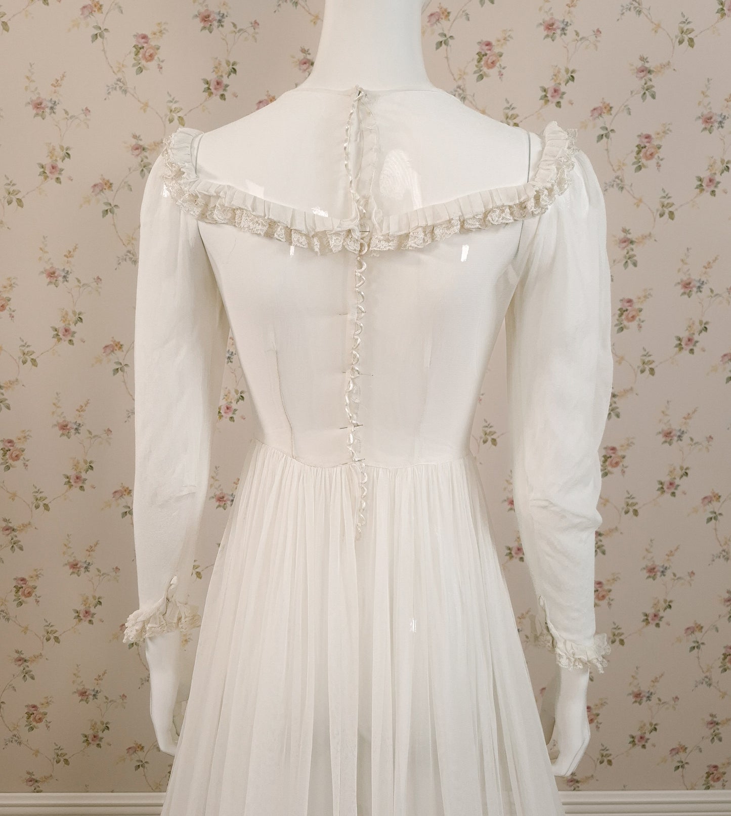 1940s Silk Georgette Sheer Wedding Dress W/Trailing Train - Little Rose Bridal